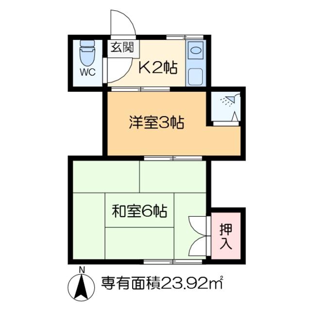 新弘荘(2K/2階)の間取り写真