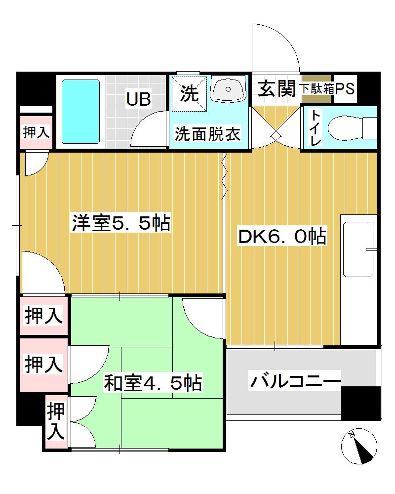 グリーンハイツ多摩川(2DK/1階)の間取り写真