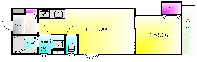 クリエオーレ若草I(1LDK/2階)の間取り写真