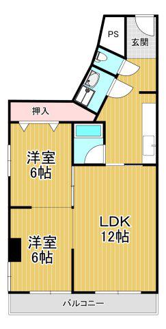 リベルテタナカ(2LDK/5階)の間取り写真
