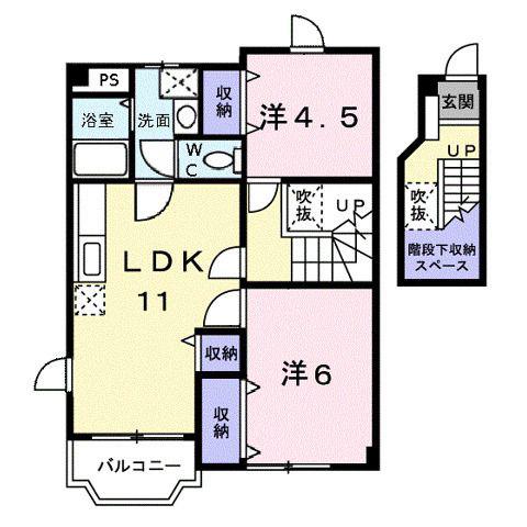 アール・ド・ヴィーヴル A(2LDK/2階)の間取り写真
