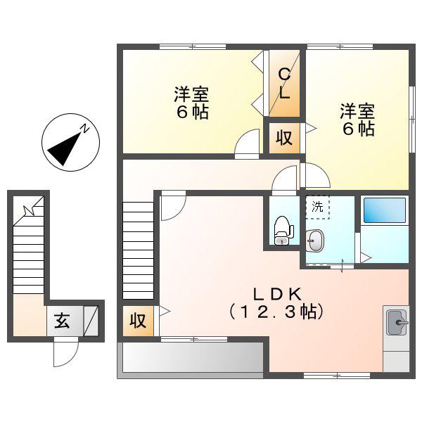 ヴィラ鴻(2LDK/2階)の間取り写真
