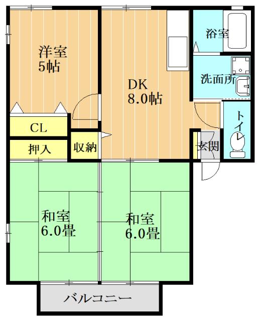 グロワールB棟(3DK/2階)の間取り写真