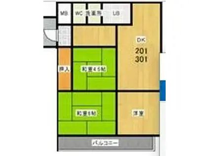 プレアール南亀井II(2LDK/3階)の間取り写真