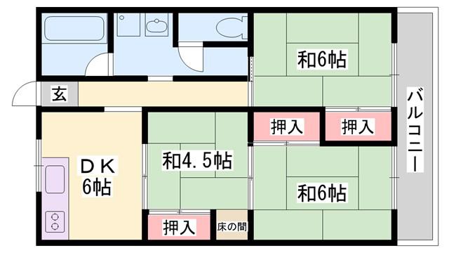 オリエンタルマンション(3DK/6階)の間取り写真