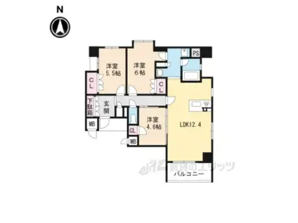 イーグルコート京都御池創苑(3LDK/11階)の間取り写真