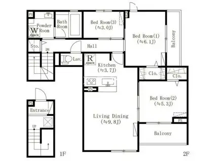 PARKBEAR四谷三丁目(3LDK/2階)の間取り写真
