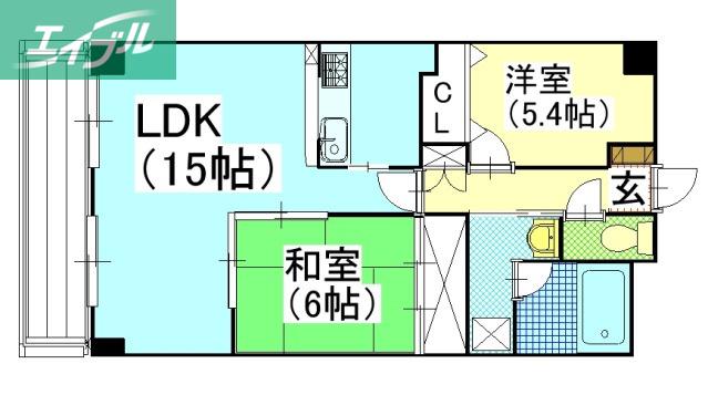 グリーンビレッジ北方(2LDK/4階)の間取り写真
