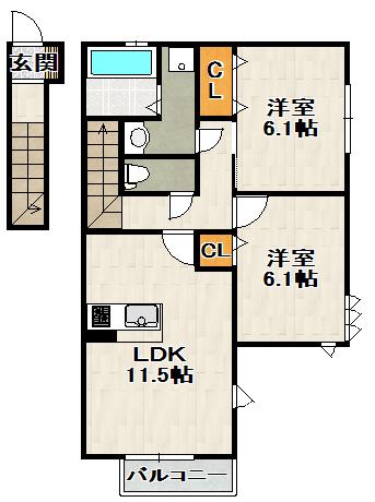 セジュール東宝塚(2LDK/2階)の間取り写真