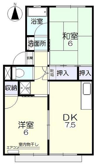 ベルホワイトK(2DK/1階)の間取り写真