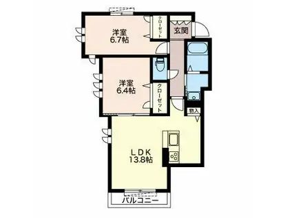 メゾンドプリモ津新町(2LDK/2階)の間取り写真