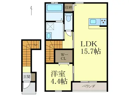 クラウンハイツ砂山南IV(1LDK/2階)の間取り写真