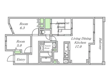 イトーピア北浜スウィートマーク(3LDK/15階)の間取り写真