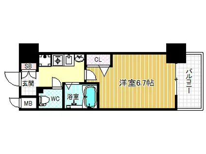 エスリード同心第5(1K/7階)の間取り写真