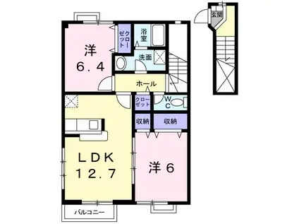 グランドゥールB(2LDK/2階)の間取り写真