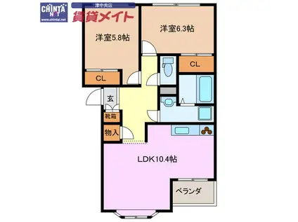 ポラリス(2LDK/1階)の間取り写真