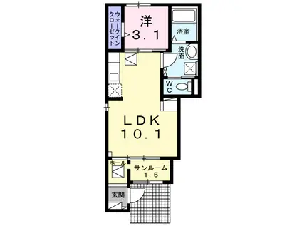 ラ・クレアII(1LDK/1階)の間取り写真