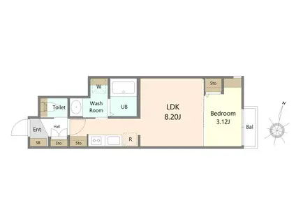 川内三十人町アパート(1LDK/1階)の間取り写真