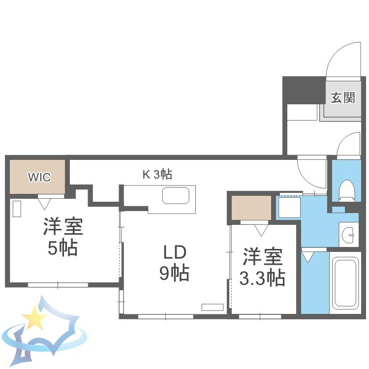 ラグランジュ円山(2LDK/1階)の間取り写真
