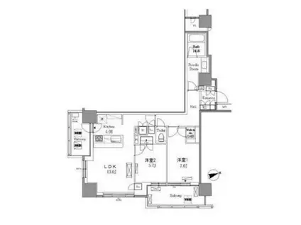 レジディアタワー目黒不動前(2LDK/7階)の間取り写真