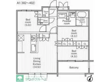 NIDO SAKURAGAOKA(3LDK/4階)の間取り写真