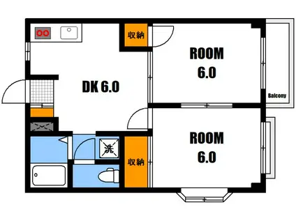 エルディム金山(2DK/2階)の間取り写真