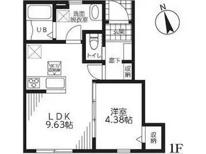 リーブルファイン三井北町(1LDK/1階)の間取り写真