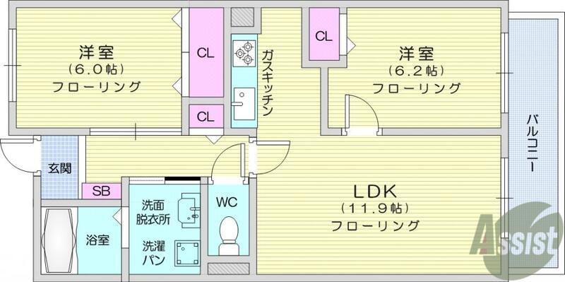 サニーヒル仙台南(2LDK/3階)の間取り写真