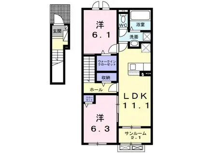メゾンボヌール(2LDK/2階)の間取り写真