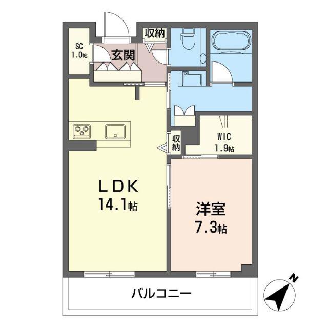ウィズプラス浦和美園ウエストB棟(1LDK/1階)の間取り写真