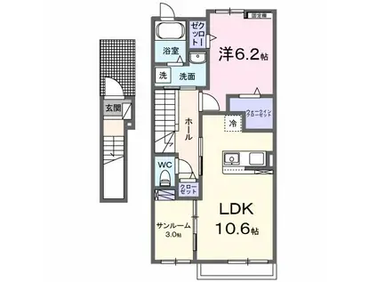 サウス フィオーレ美咲(1LDK/2階)の間取り写真