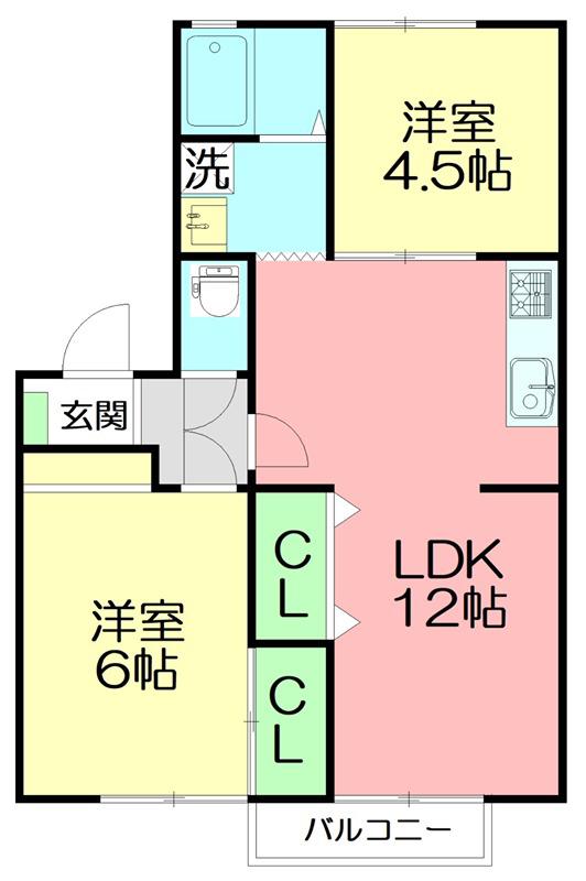 サンヒルズ峯尾I(2LDK/2階)の間取り写真