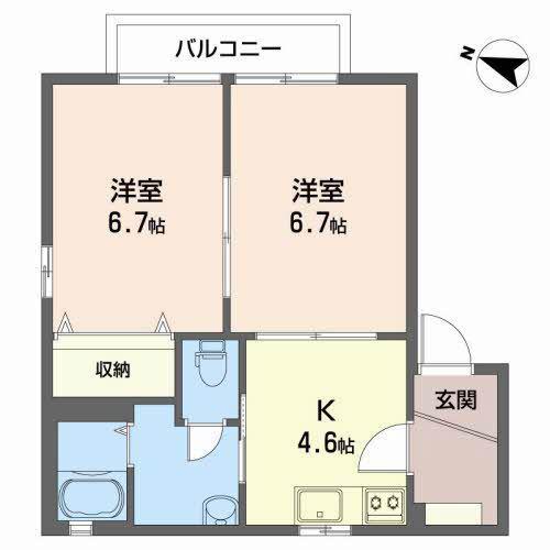 アクアロードII-C(2K/1階)の間取り写真