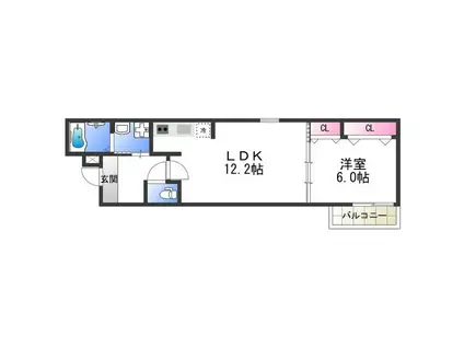 フジパレス長原公園(1LDK/1階)の間取り写真