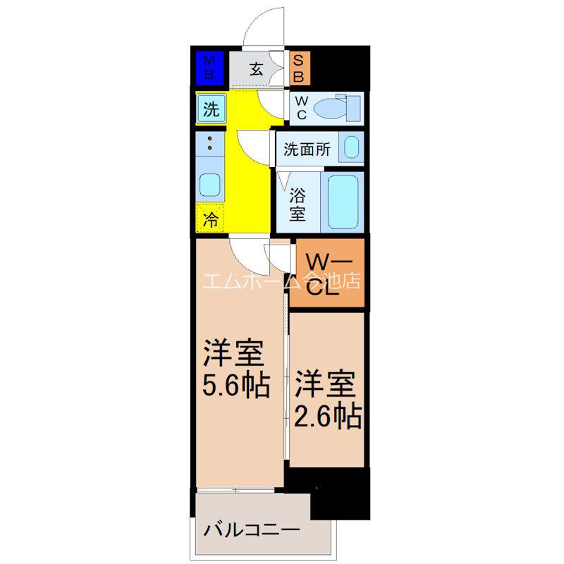 エステムコート名古屋新栄VI アートテラス(2K/6階)の間取り写真