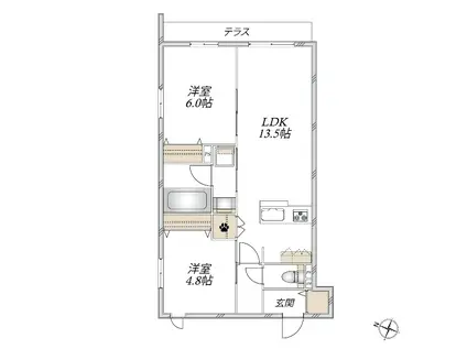 下土棚メゾンA棟(2LDK/1階)の間取り写真
