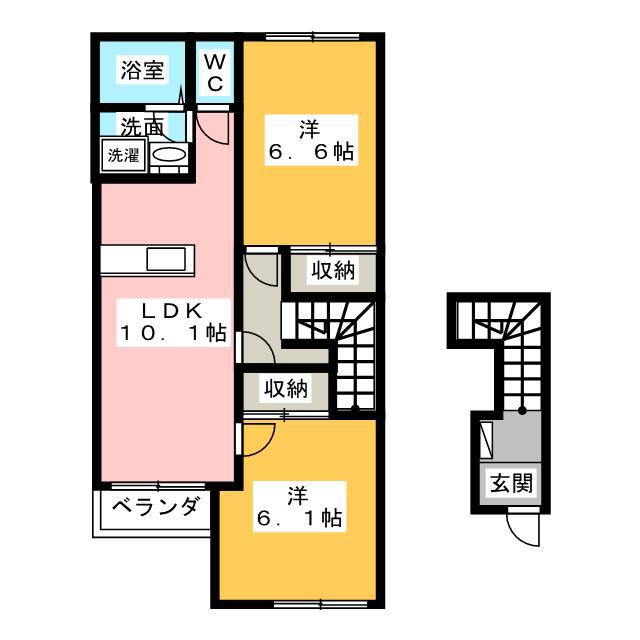 メリヴェール(2LDK/2階)の間取り写真