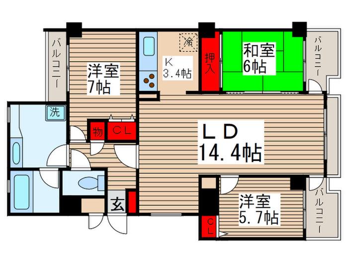 コスモ柏2(3LDK/3階)の間取り写真