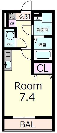 エクセル田中 W棟(ワンルーム/1階)の間取り写真