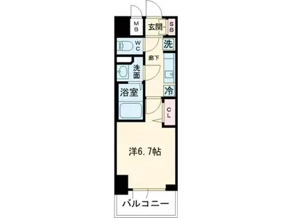 プレサンス THE神戸(1K/2階)の間取り写真