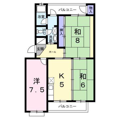 三室山コープタウン2号棟(3K/1階)の間取り写真