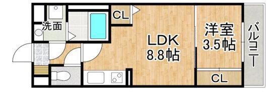 ラルヴェールIII(1LDK/3階)の間取り写真