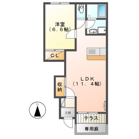 エクシードI(1LDK/1階)の間取り写真