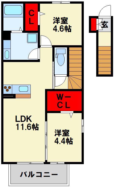 ポルタ宮前(2LDK/2階)の間取り写真