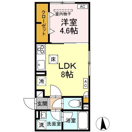 ディールーム寺町(1LDK/1階)の間取り写真