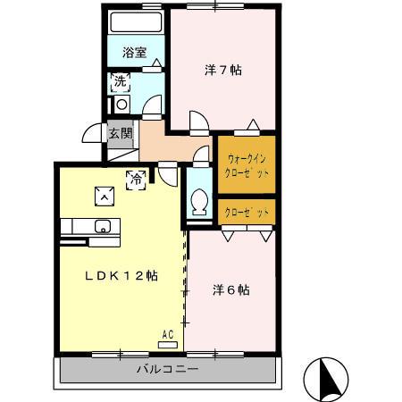 セジュール坪の内(2LDK/1階)の間取り写真