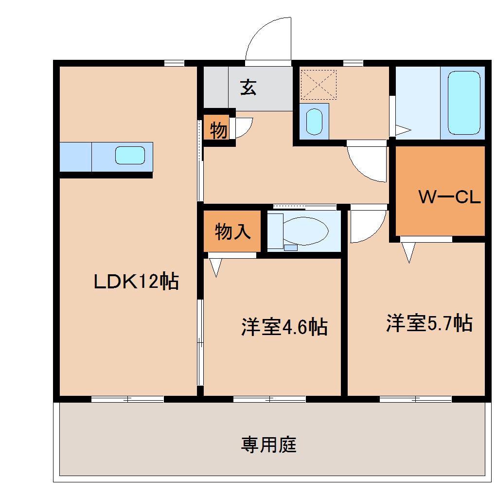 シャーメゾンひかり(2LDK/1階)の間取り写真