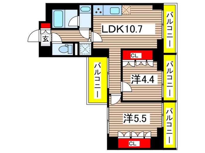 オープンブルーム綾瀬(2LDK/8階)の間取り写真