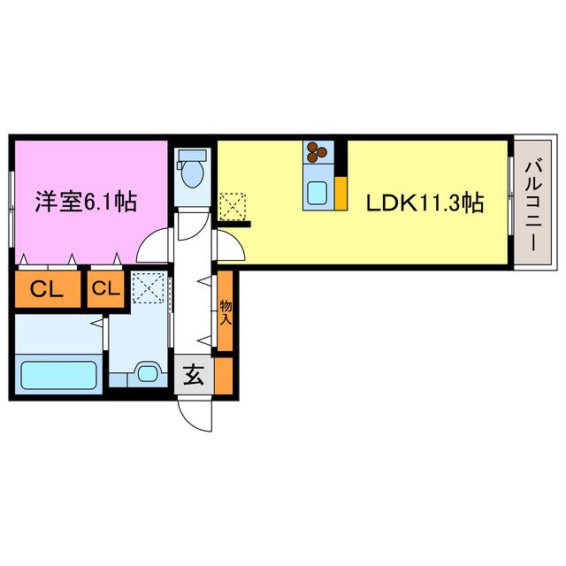 シャーロット水口A(1LDK/3階)の間取り写真