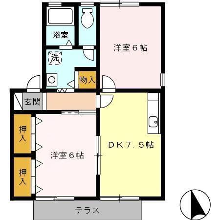 アルカディア C(2DK/2階)の間取り写真